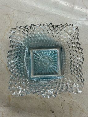 VINTAGE INDIANA GLASS Diamond Point Blue-Tinted Tray